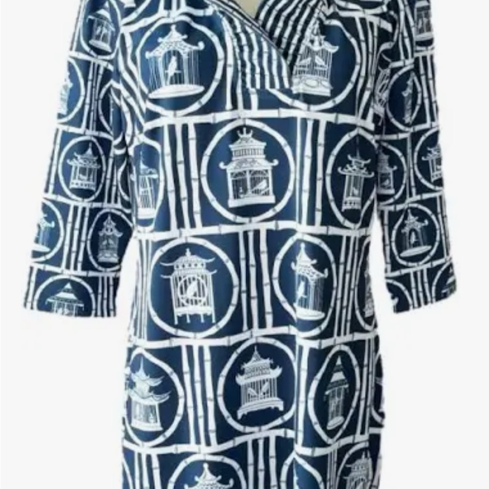 Gretchen Scott Designs Blue and White Polo Collar Midi Dress